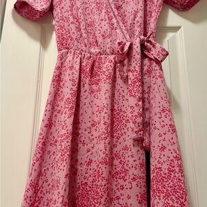 Elegant Pink Floral Wrap Dress